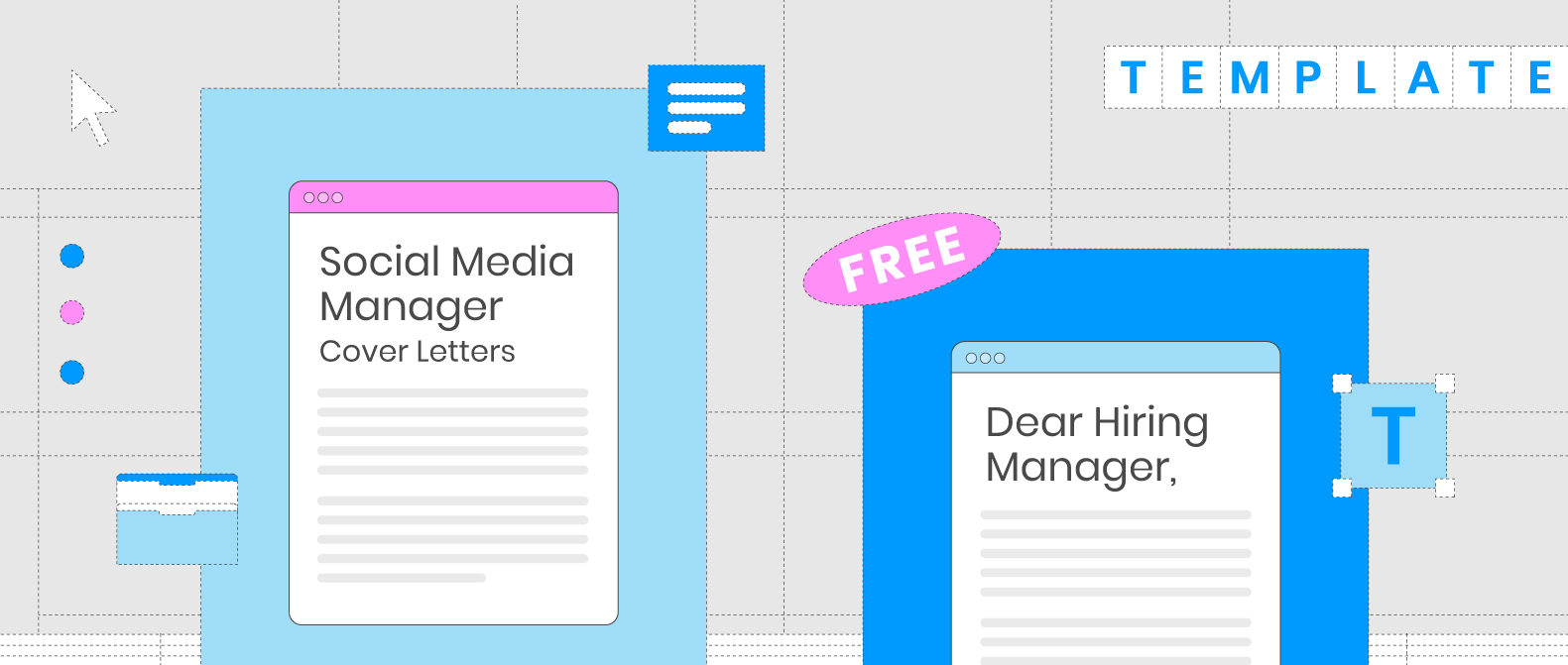 Social Media Manager Cover Letter templates banner with graphic of cover letter reading Dear Hiring Manager on a computer