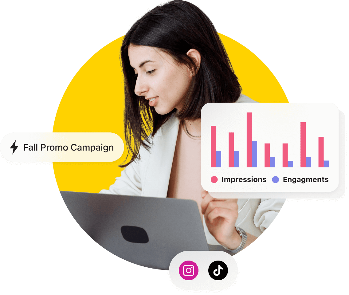 Instagram and TikTok performance metrics such as Impressions and engagement viewable within the Later platform