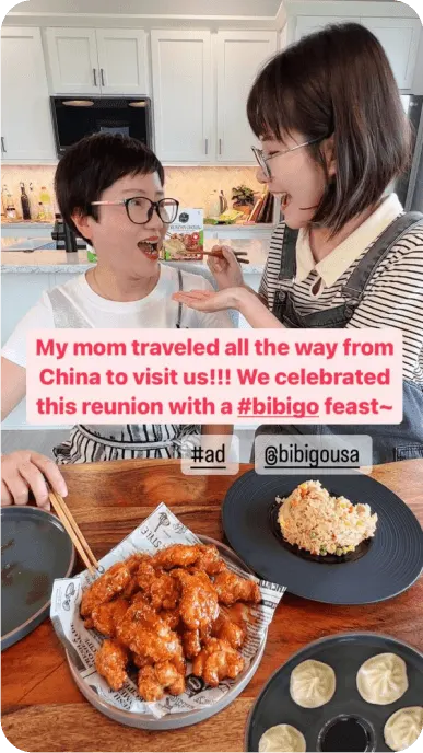 Creator posts video eating a bibigo feast with her mother visiting from China