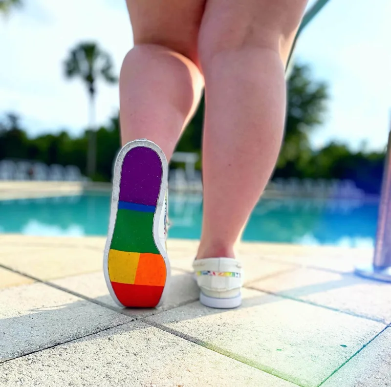 The rainbow bottoms of the Sperry PFLAG shoes