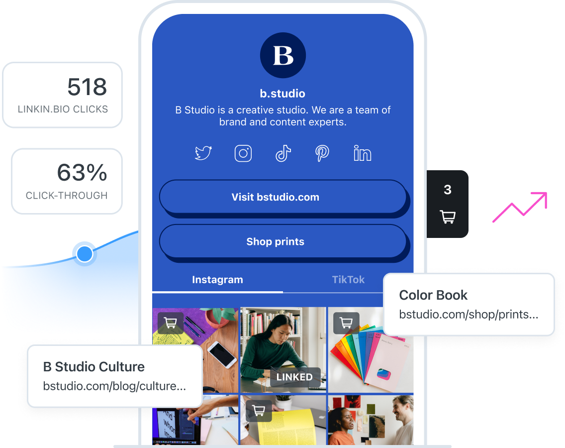 B Studio uses Linkin.bio to drive traffic and sales while using Linkin.bio analytics to evaluate performance