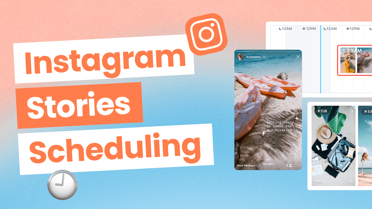 Thumbnail image showing the title “Instagram stories scheduling” beside images of social media posts