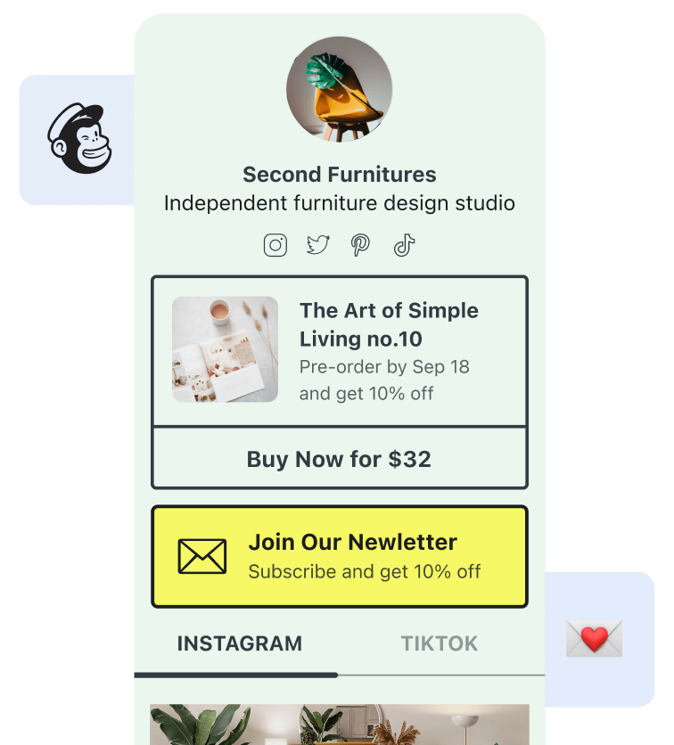 Connect Mailchimp to Laters link in bio tool to bring in new email subscribers