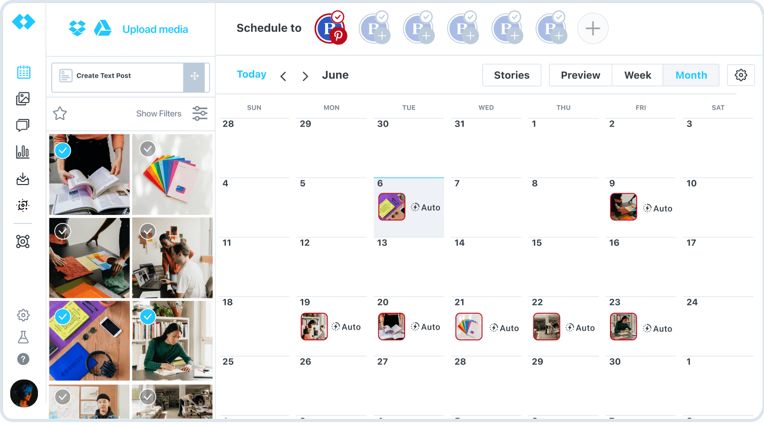 Later’s monthly calendar view for scheduling Pinterest pins