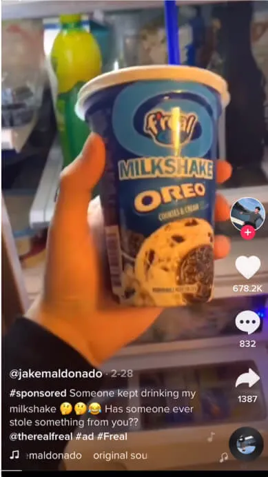 Still of a TikTok featuring a freal Oreo milkshake