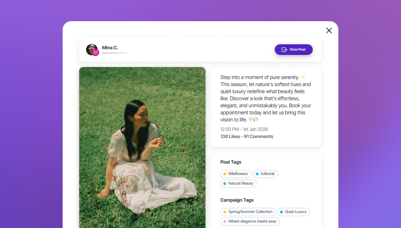 Later's campaign tagging feature groups tagged posts and displays combined performance metrics for a single campaign.