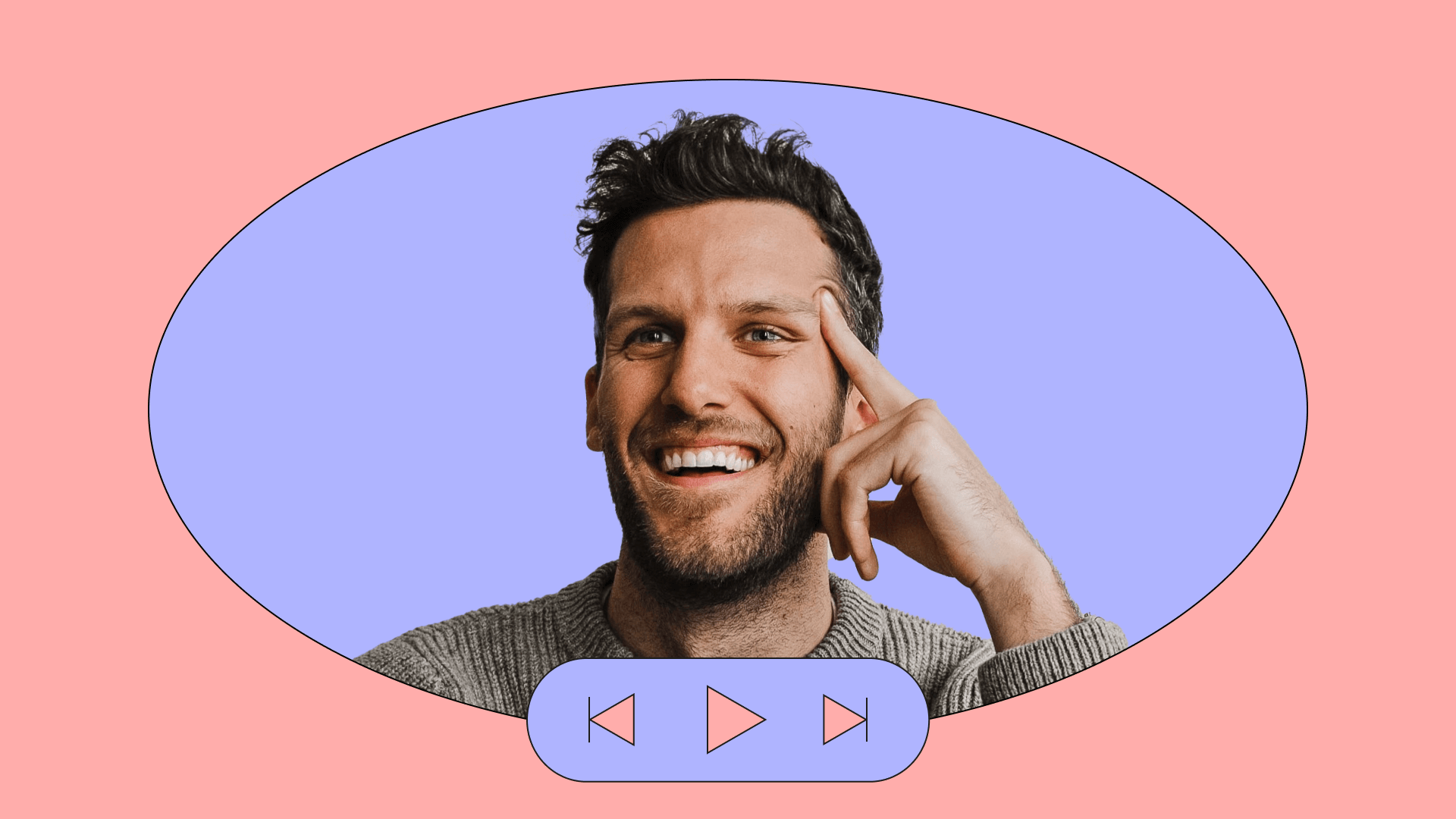 Headshot of kurtis smeaton, Later’s influencer marketing manager, behind rewind, play, and fast-forward buttons