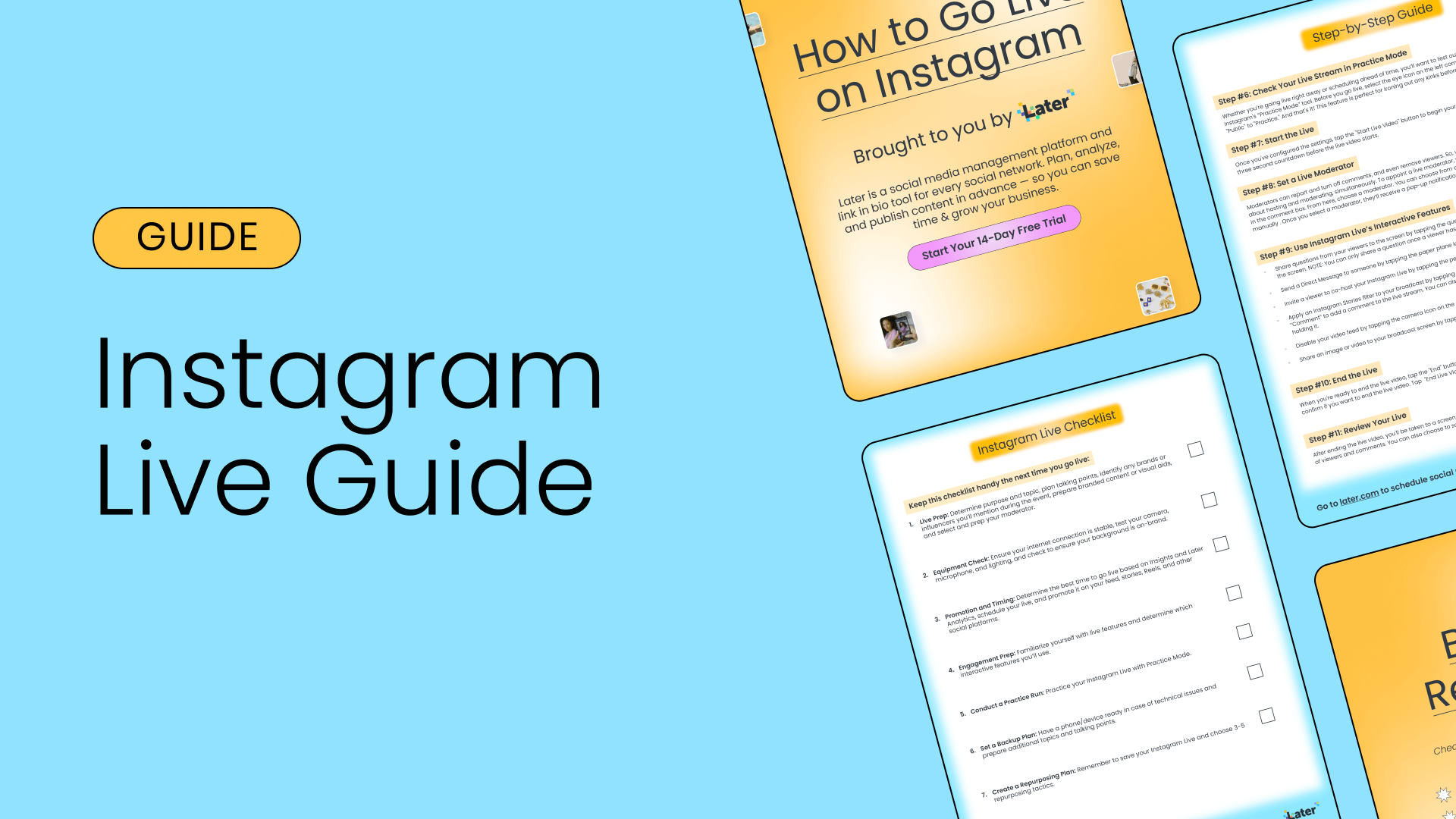 Thumbnail image showing the title “Instagram live guide” beside sample pages of the guide.