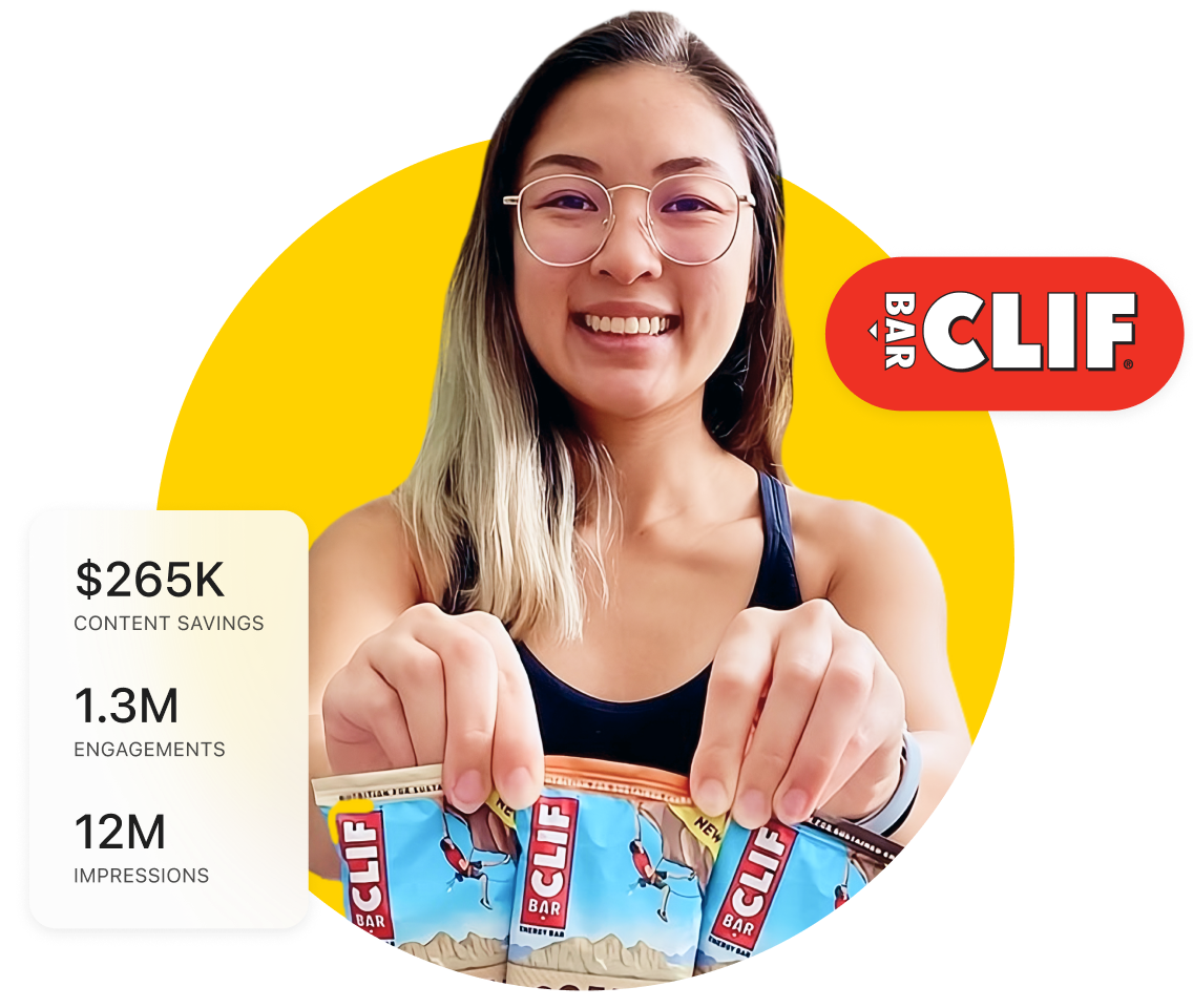 Creator poses with Clif Bar with image featuring key campaign results