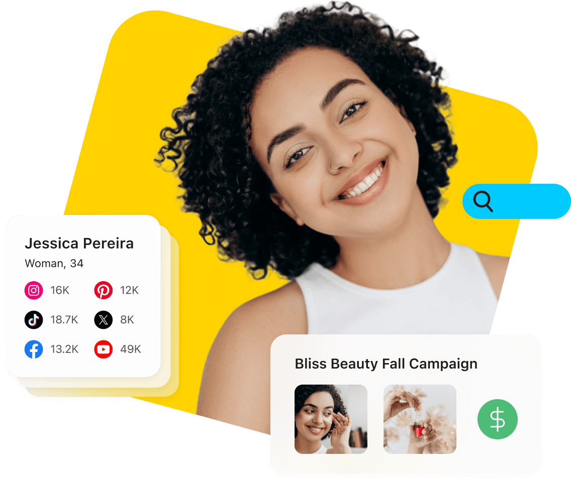 Profile for Laters influencer program with image of creator with curly hair, social follower count and sample campaigns