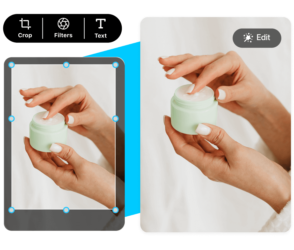Crop, add filters, include text, or edit Instagram posts using Later content creation tools