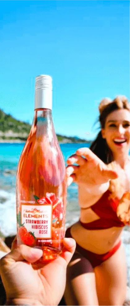 Image of woman on boat reaching for a bottle of rose next to key campaign results
