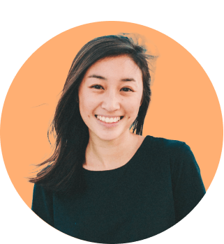 Social media manager Jess Hongs headshot over an orange background