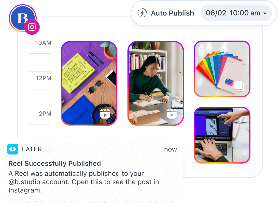 The Later social media scheduler is used to schedule Instagram reels and carousel posts