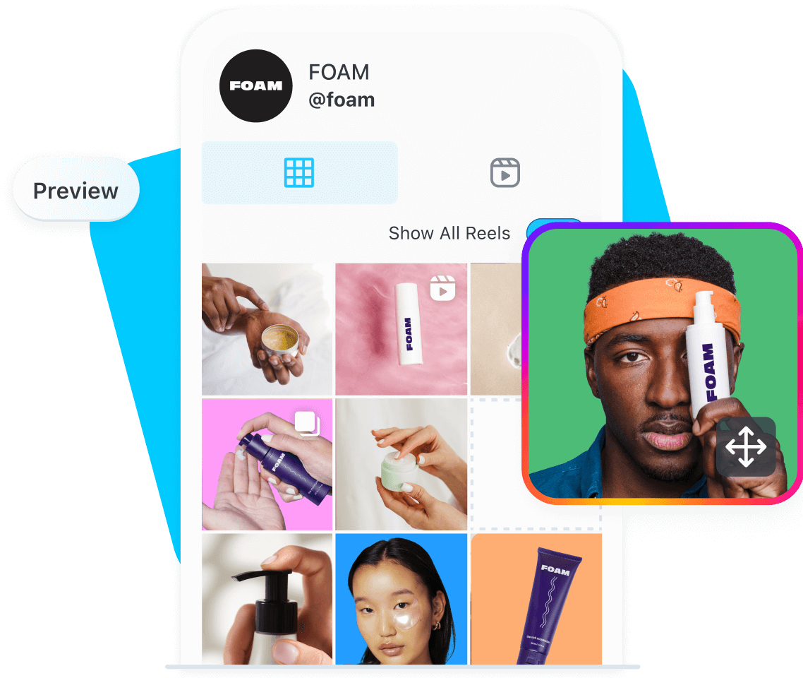 Skincare brand uses Later to edit and schedule posts and preview their feed using the Visual Planner