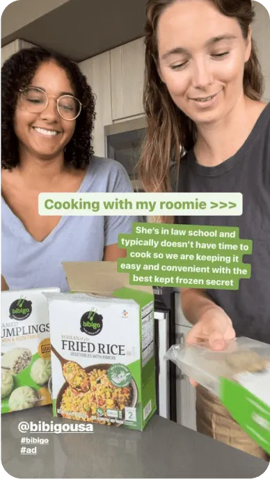 Creator shows how she makes healthy meals with her roommate with bibigo dumplings on TikTok