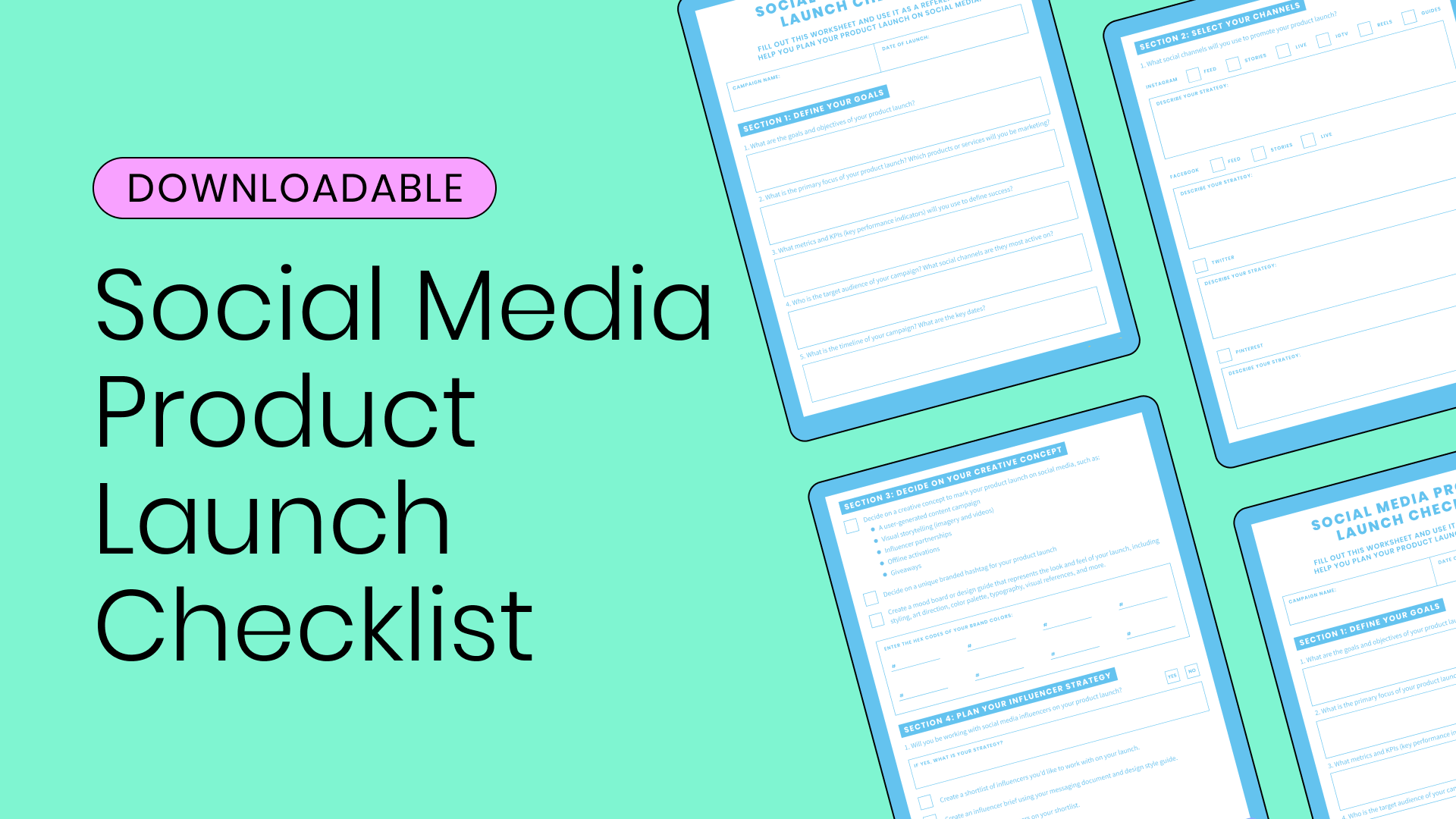 Thumbnail image reading Downloadable Social Media Product Launch Checklist with graphic of checklist