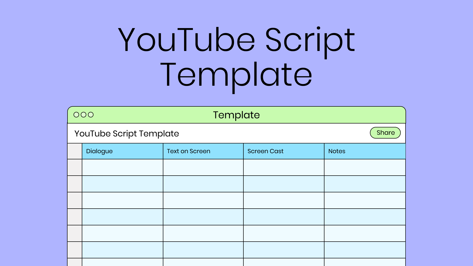 Thumbnail image that says YouTube script template with spreadsheet graphic