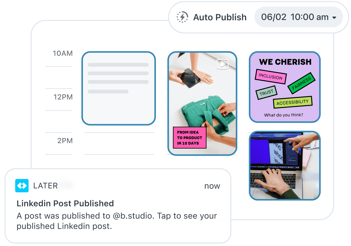 Later is used to automatically post images, infographics and videos on LinkedIn