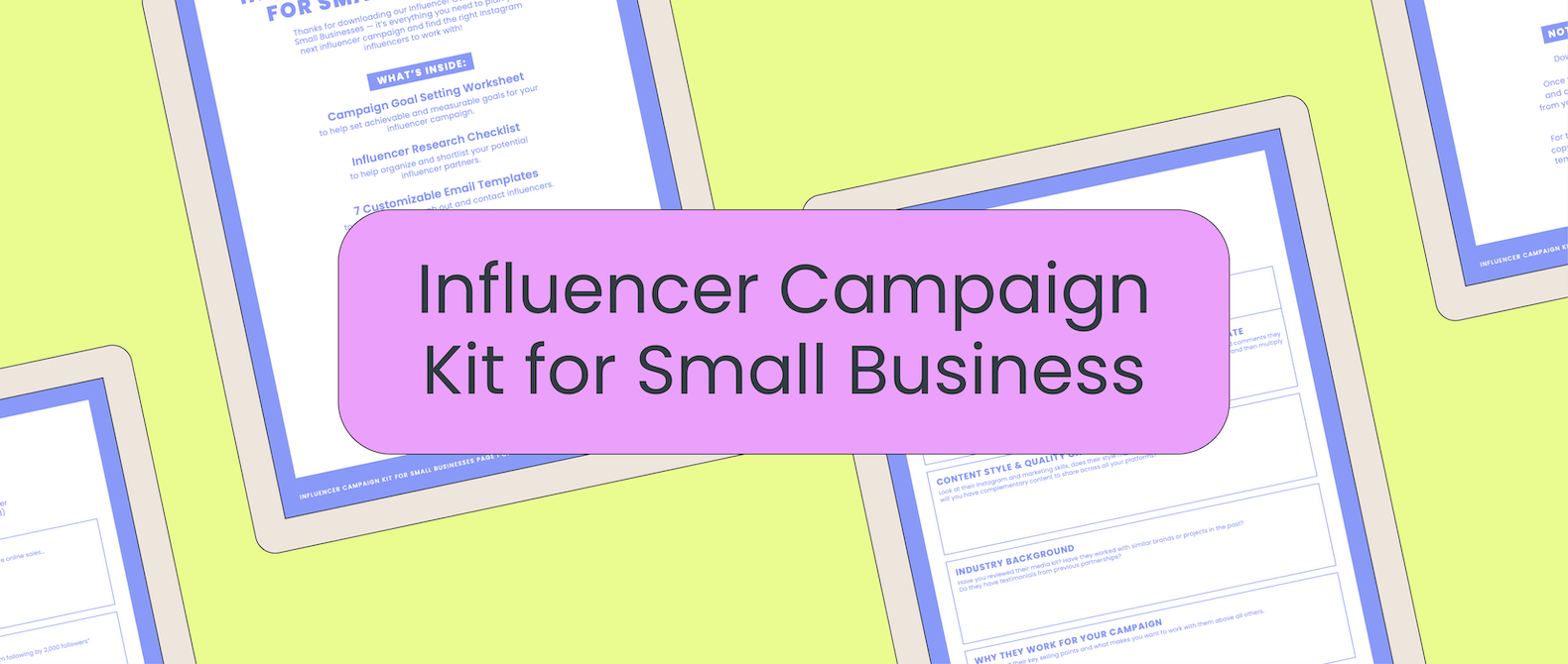 Text reading Influencer Campaign Kit for Small Business on yellow patterned background