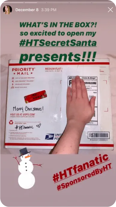 Instagram story from creator who is excited to open a package from Hot Topic