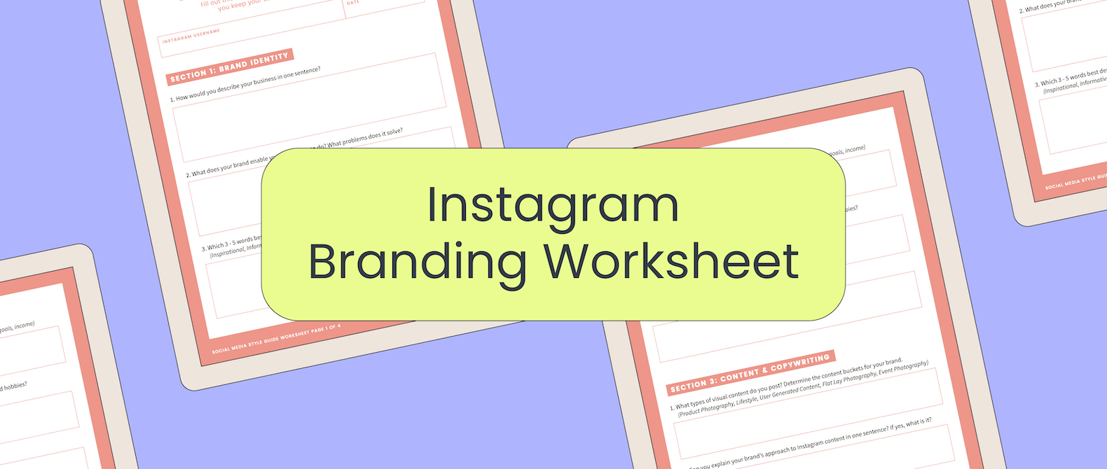 Image with text reading Instagram Branding Worksheet on purple background with worksheet graphic