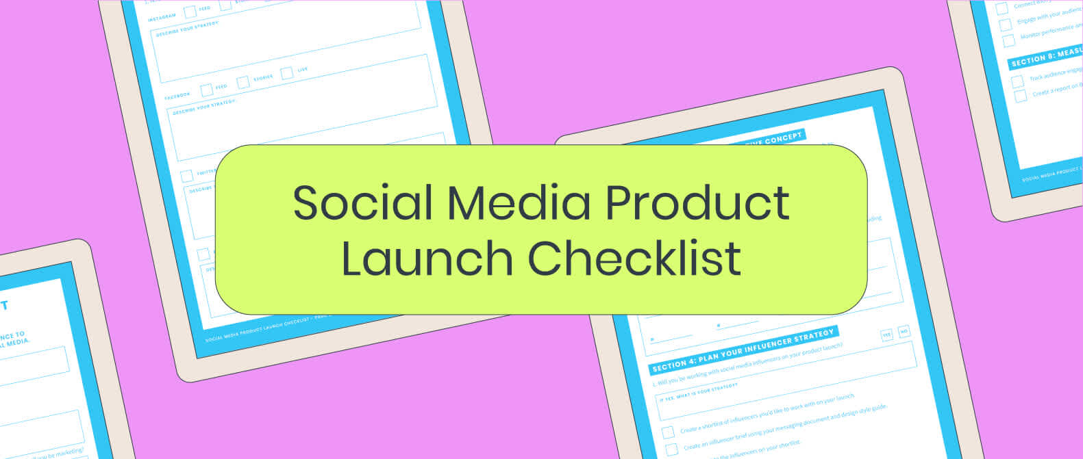 Header image reading Social Media Product Launch Checklist with graphic of checklist