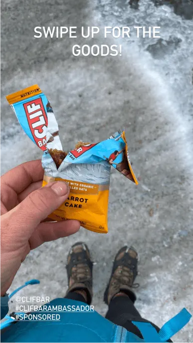 Instagram post with empty Clif Bar wrapper