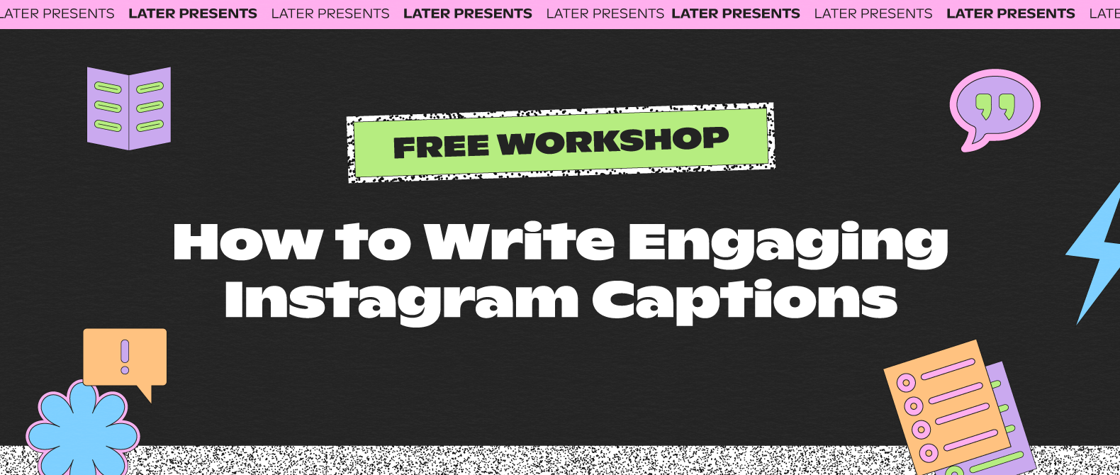 Thumbnail image with text Free Workshop: How to Write Engaging Instagram Captions on light blue background