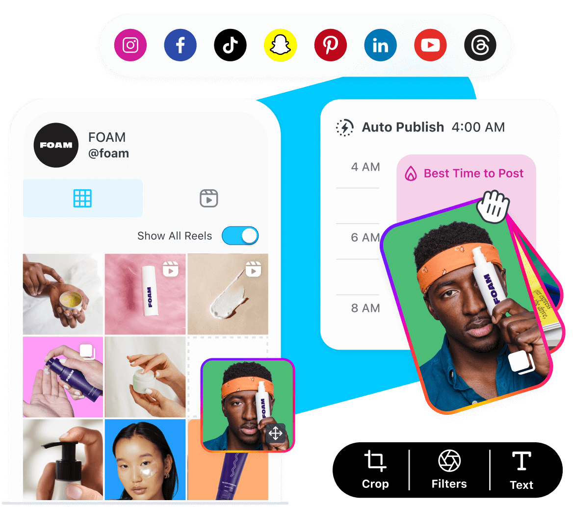 Laters social media publishing tools are used to visually plan, edit and schedule social media content