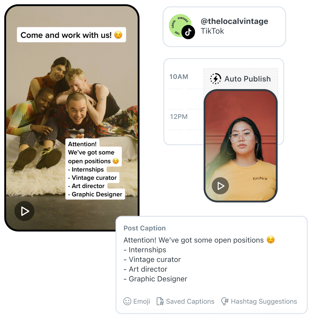 The Local Vintage uses Laters TikTok scheduler to auto publish TikTok posts