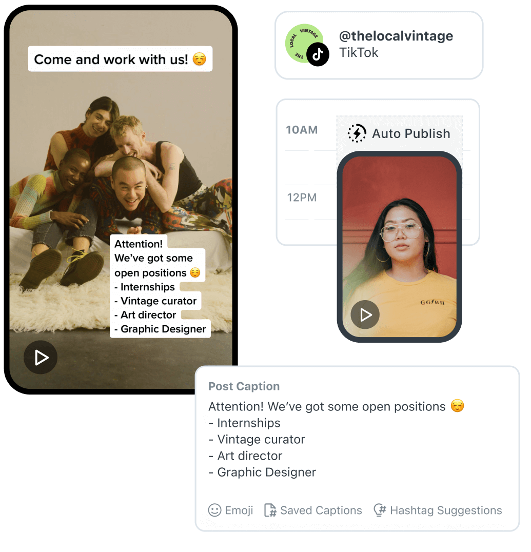 The Local Vintage uses Later's TikTok scheduler to auto publish TikTok posts