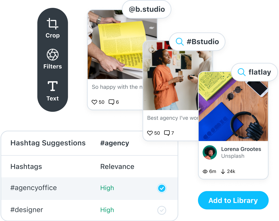 B Studio usa Later para buscar UGC, elegir hashtags y editar imágenes