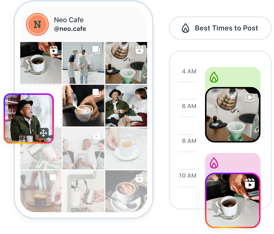 Later Instagram tools including the Visual Planner, Best Time to Post, and Hashtag Suggestions