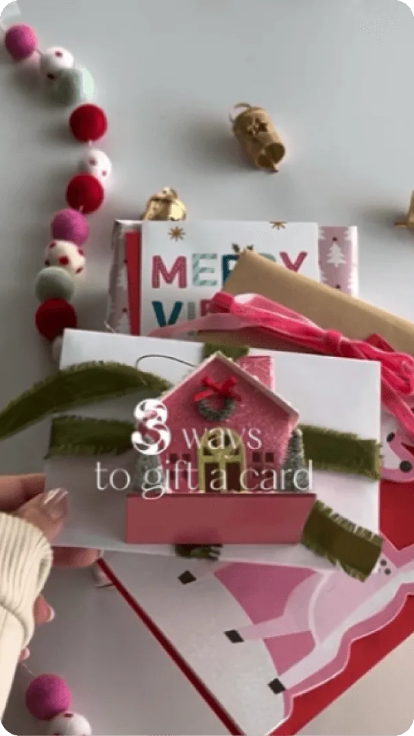 Instagram post with text overlay reading 3 ways to gift a card over a photo of 3 gifts