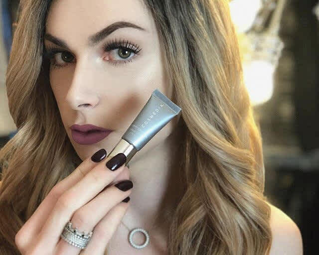 Campaign performance from COSMEDIX and Later beside a fashion and beauty influencer holding a COSMEDIX product