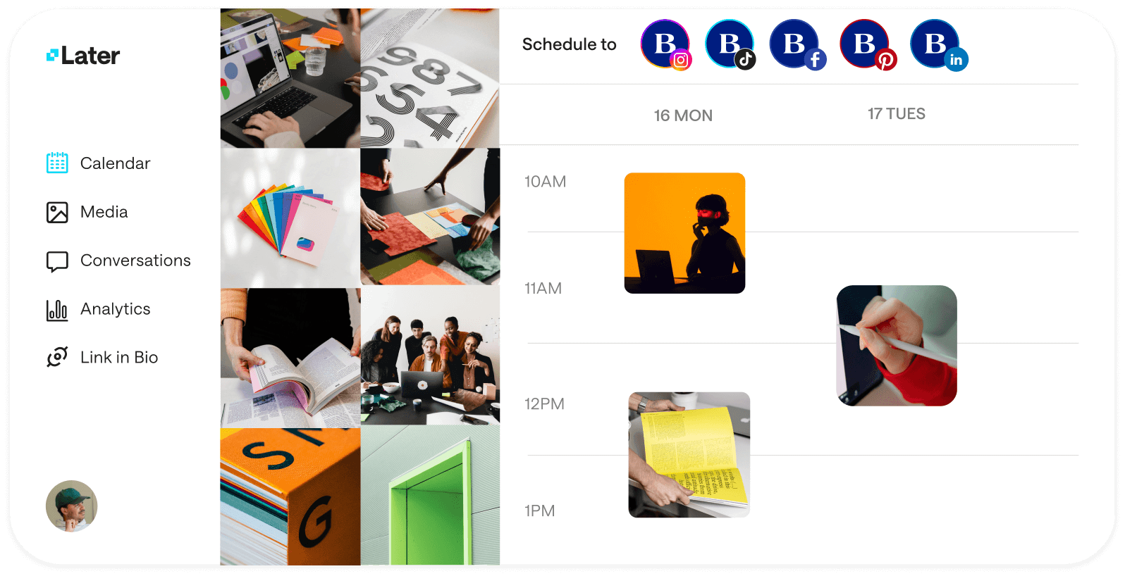 Later social media management platform highlighting the visual content calendar