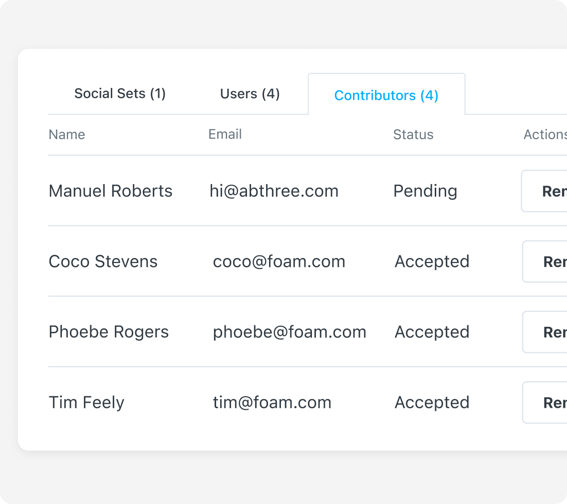 Set custom access groups with Later and view assigned contributors, their email, status, and action required