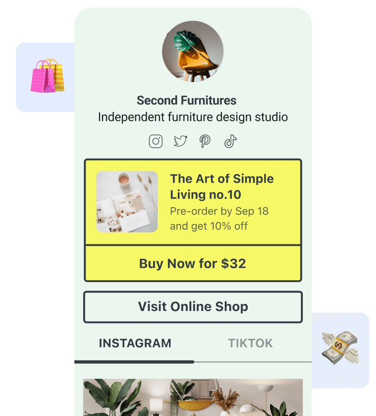 Promote important links on your link in bio page with a customized Feature banner