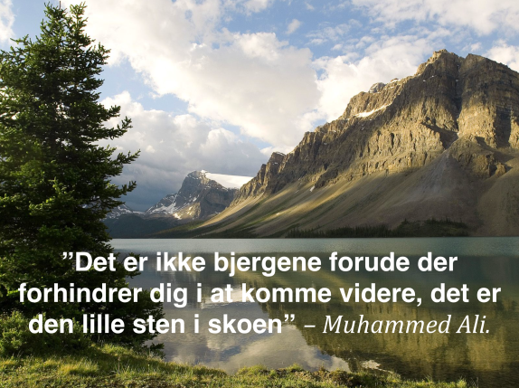 "Det er ikke bjergene forude, der forhindrer dig i at komme videre. Det er den lille sten i skoen." - Muhammed Ali