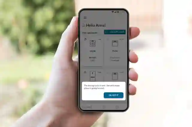 Hooverin sovellus muistuttaa kuivausrummun valmistumisesta älypuhelimeen ilmoituksella.