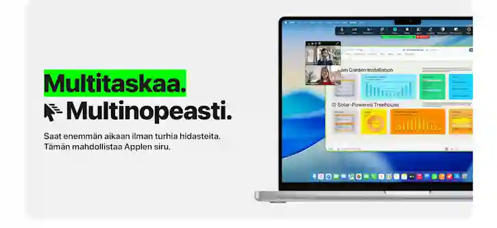 Multitaska. Multihastigt. -rubrik och skärmdump från Excel-kalkylprogram som visar ett videomöte och olika diagram.