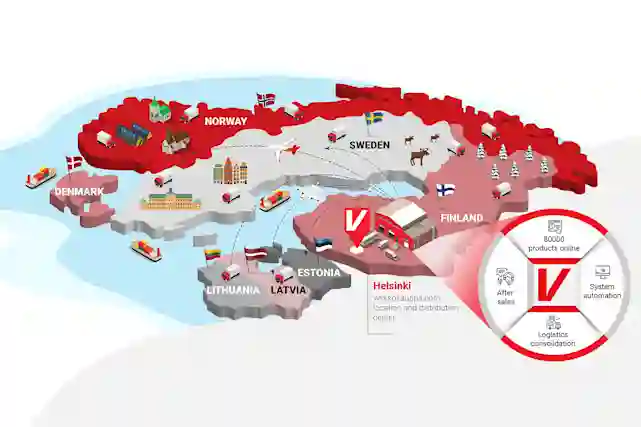 Pohjoismaiden kartta, Verkkokauppa.com Helsingissä.