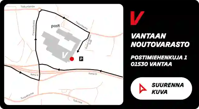 Kartta Vantaasta, Verkkokauppa.com noutovaraston sijainti. Vantaan noutovarasto, postimiehenkuja 1 01530 Vantaa. Klikkaa: Suurenna kuva.