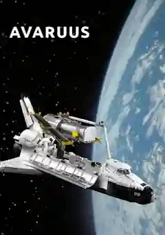 Lego-avaruusraketti ja vieressä teksti avaruus. Tutustu!