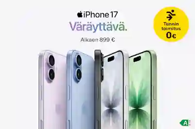 iPhone 17 -puhelimet eri väreissä. Väräyttävä. Alkaen 899 euroa. Tunnin toimitus 0 euroa.