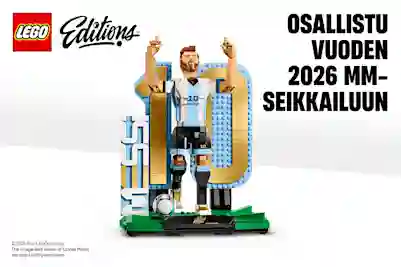 LEGO Editions -hahmo Lionel Messistä jalkapallokentällä. Osallistu vuoden 2026 MM-seikkailuun.