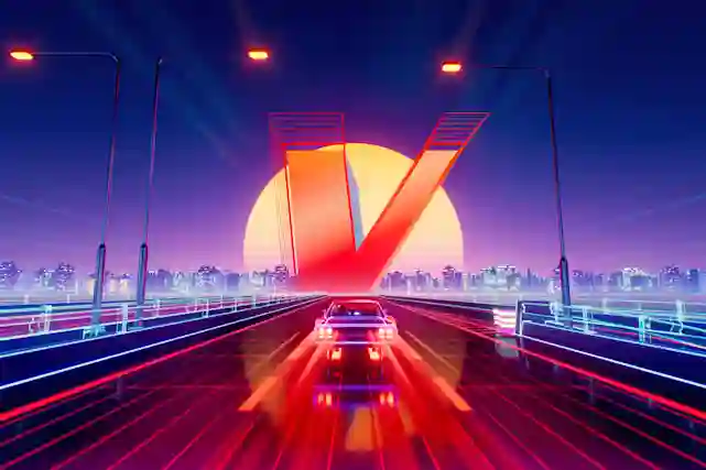 Auto ajamassa futuristisella moottoritietä kohti horisontissa näkyvää suurta Verkkokauppa.comin V-logoa.