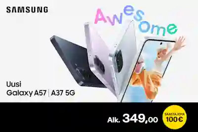Samsung Galaxy A57 ja A37 5G -älypuhelimet eri väreissä. Alkaen 349,00 euroa. Säästä jopa 100 euroa.