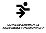 Teksti:"Sujuvin asiointi ja nopeimmat toimitukset". Yläpuolella juokseva mies -logo.